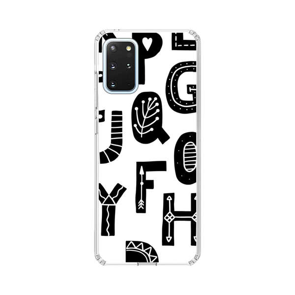 Black and White Hand-Drawn Alphabet Letters Pattern Samsung Galaxy S20 Plus (5G) Case