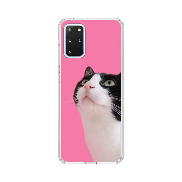 Curious Black and White Cat on Pink Background Samsung Galaxy S20 Plus (5G) Case