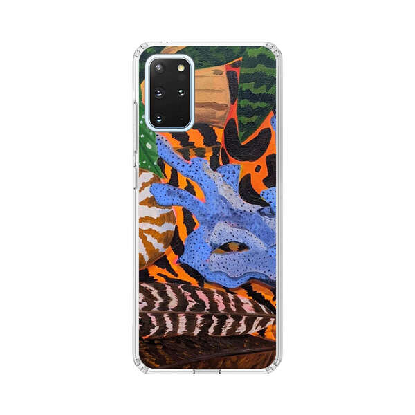 Tropical Coral Seashell Feathers on Tiger Pattern Samsung Galaxy S20 Plus (5G) Case