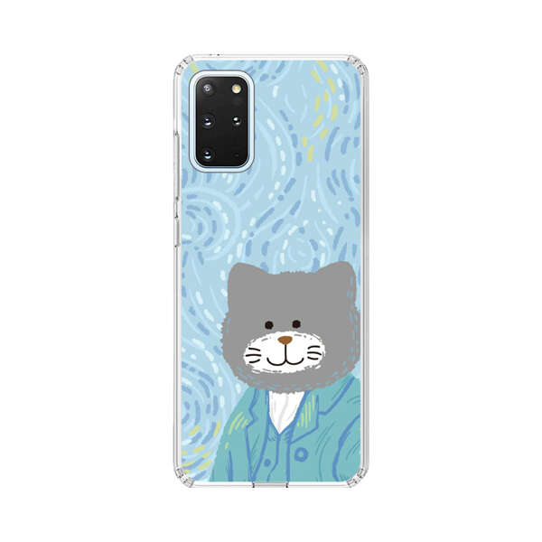 Whimsical Gray Cat with Starry Night Background Samsung Galaxy S20 Plus (5G) Case