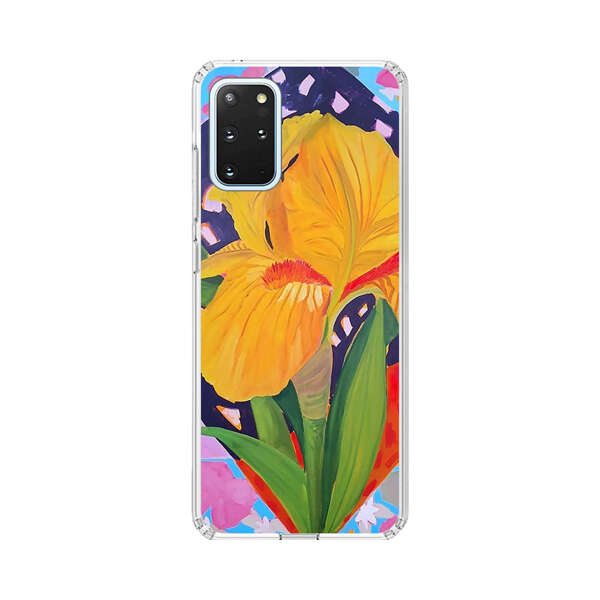 Yellow Iris Flower with Colorful Patchwork Background Samsung Galaxy S20 Plus (5G) Case