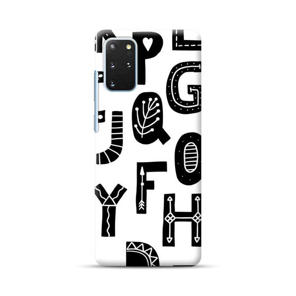 Black and White Hand-Drawn Alphabet Letters Pattern Samsung Galaxy S20 Plus (5G) Hard Case