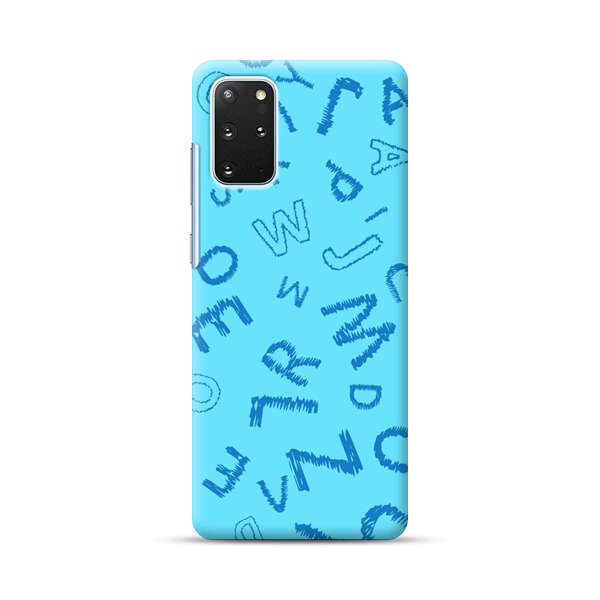 Blue background with random sketched alphabet letters Samsung Galaxy S20 Plus (5G) Hard Case