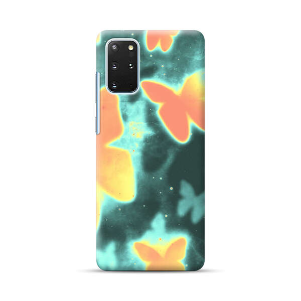 Bright Glowing Orange Butterflies Blue Background Samsung Galaxy S20 Plus (5G) Hard Case