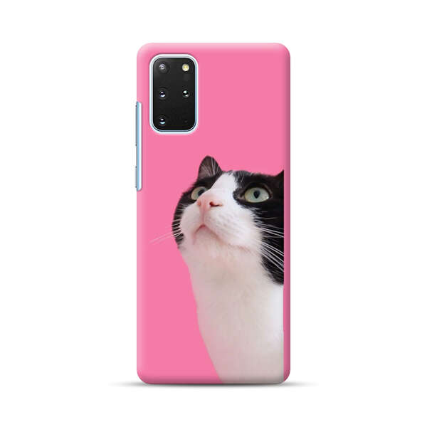 Curious Black and White Cat on Pink Background Samsung Galaxy S20 Plus (5G) Hard Case