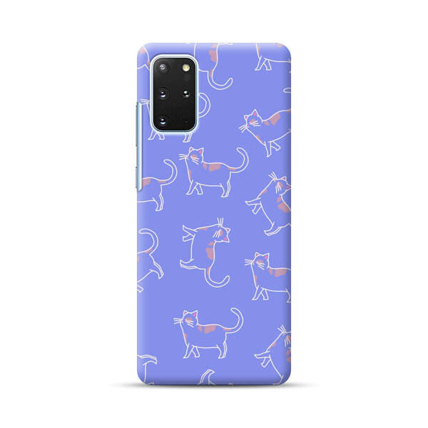 Playful Cartoon Cats on Purple Background Samsung Galaxy S20 Plus (5G) Hard Case