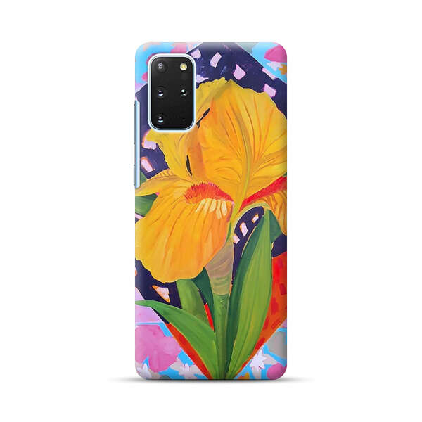 Yellow Iris Flower with Colorful Patchwork Background Samsung Galaxy S20 Plus (5G) Hard Case