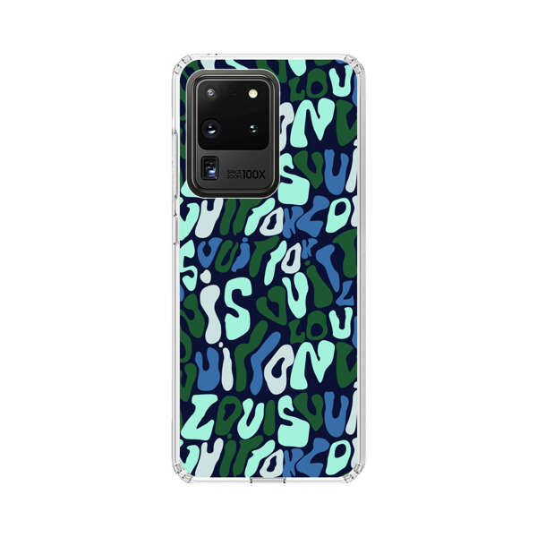 Abstract Layered Text Pattern in Blue and Green Samsung Galaxy S20 Ultra 5G Case