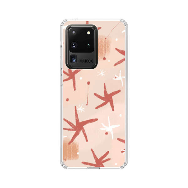 Abstract Star Pattern Red and White on Beige Background Samsung Galaxy S20 Ultra 5G Case