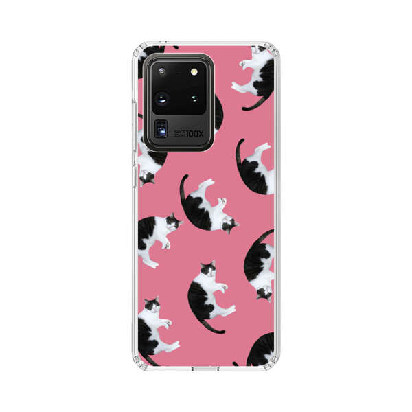 Black and White Cats Pattern on Pink Background Samsung Galaxy S20 Ultra 5G Case