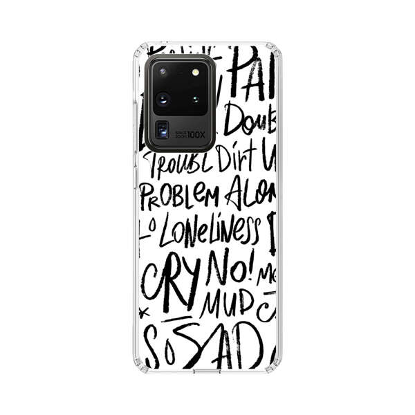 Black and White Negative Words Pattern Samsung Galaxy S20 Ultra 5G Case
