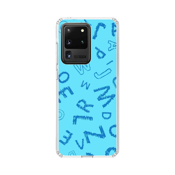 Blue background with random sketched alphabet letters Samsung Galaxy S20 Ultra 5G Case