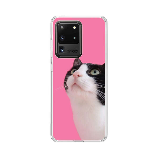 Curious Black and White Cat on Pink Background Samsung Galaxy S20 Ultra 5G Case