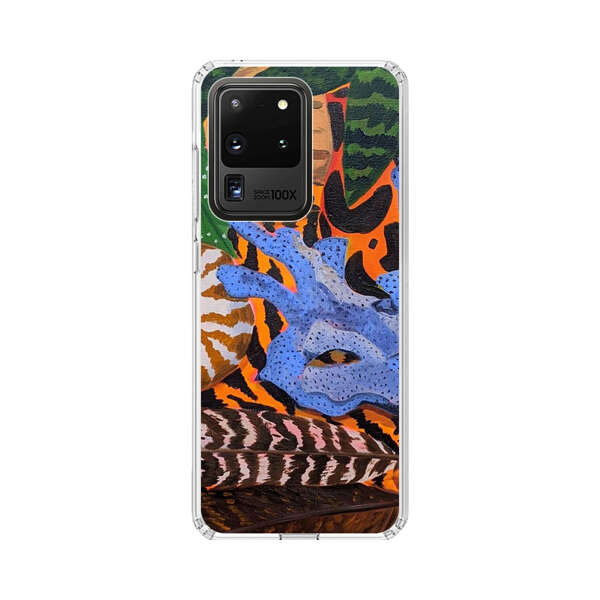 Tropical Coral Seashell Feathers on Tiger Pattern Samsung Galaxy S20 Ultra 5G Case