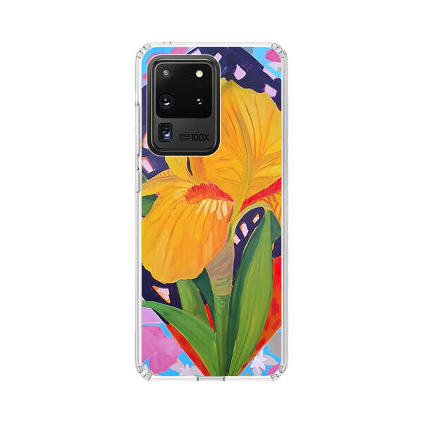 Yellow Iris Flower with Colorful Patchwork Background Samsung Galaxy S20 Ultra 5G Case