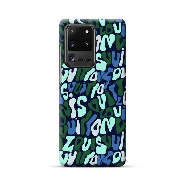 Abstract Layered Text Pattern in Blue and Green Samsung Galaxy S20 Ultra 5G Hard Case
