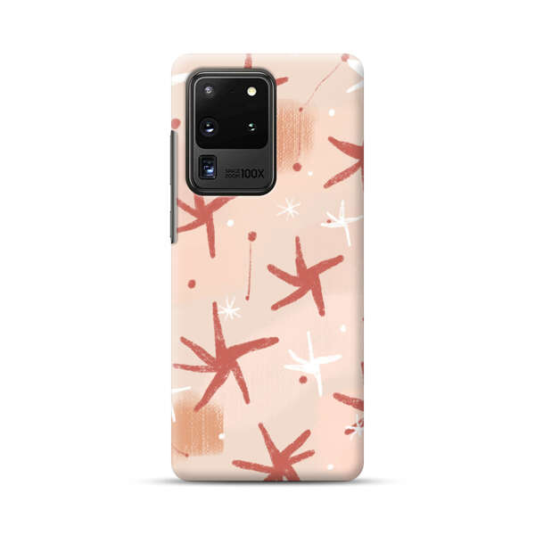 Abstract Star Pattern Red and White on Beige Background Samsung Galaxy S20 Ultra 5G Hard Case