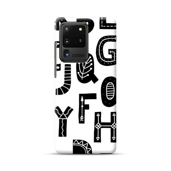 Black and White Hand-Drawn Alphabet Letters Pattern Samsung Galaxy S20 Ultra 5G Hard Case