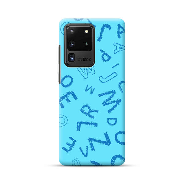 Blue background with random sketched alphabet letters Samsung Galaxy S20 Ultra 5G Hard Case