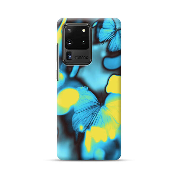 Blue Butterflies Glowing Abstract Background Samsung Galaxy S20 Ultra 5G Hard Case