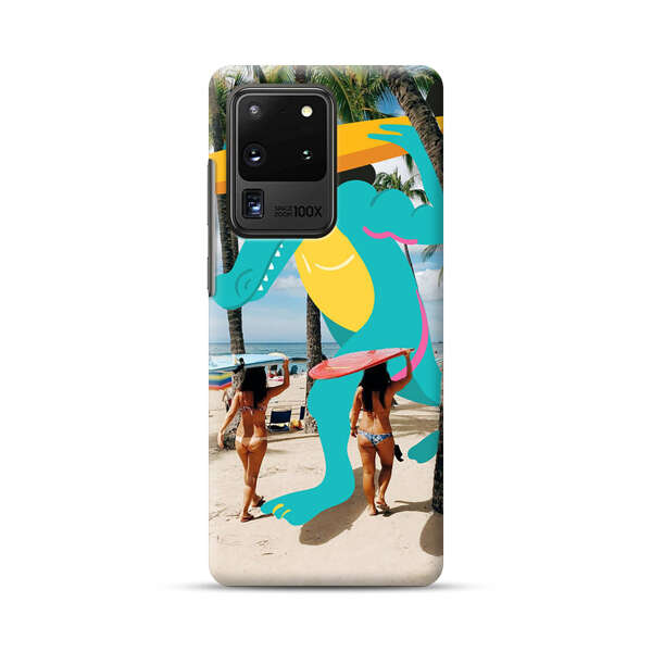 Cartoon Alligator Carrying Surfboards on Beach Samsung Galaxy S20 Ultra 5G Hard Case