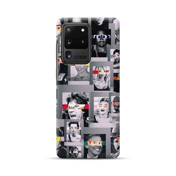 Creative Collage of Iconic Black and White Portraits with Cartoon Eyes Samsung Galaxy S20 Ultra 5G Hard Case