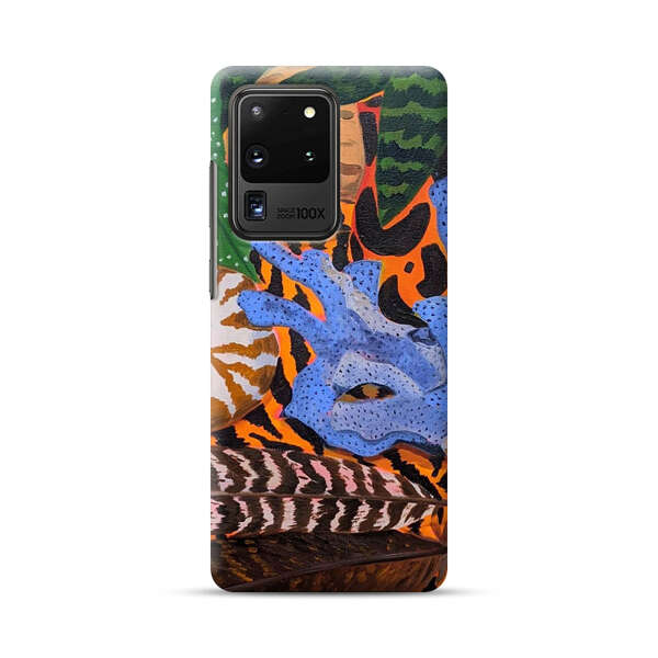 Tropical Coral Seashell Feathers on Tiger Pattern Samsung Galaxy S20 Ultra 5G Hard Case