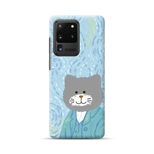 Whimsical Gray Cat with Starry Night Background Samsung Galaxy S20 Ultra 5G Hard Case