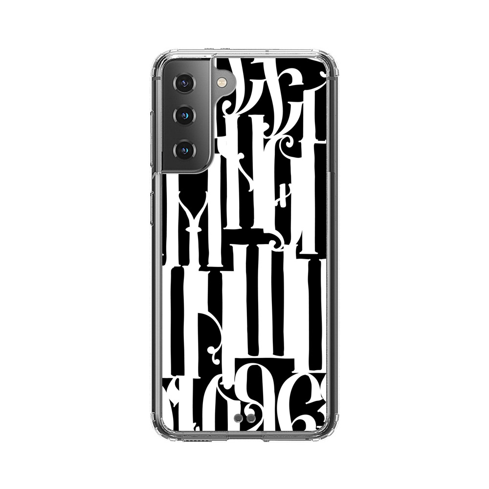 Abstract Black and White Pattern with Ornamental Letters Samsung Galaxy S21 5G Case