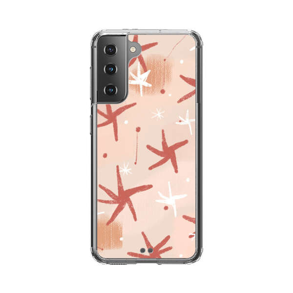 Abstract Star Pattern Red and White on Beige Background Samsung Galaxy S21 5G Case