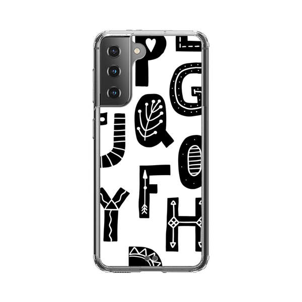 Black and White Hand-Drawn Alphabet Letters Pattern Samsung Galaxy S21 5G Case