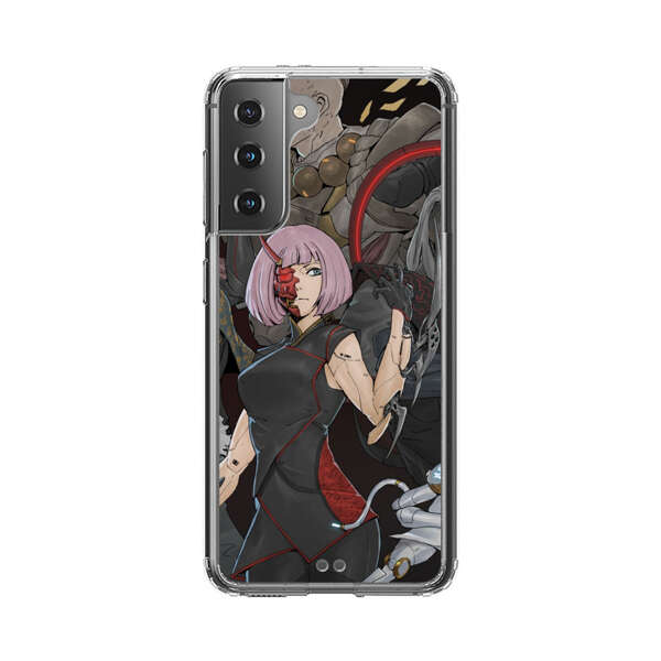 Futuristic Cyberpunk Warriors and Robotic Cat in Dynamic Pose Samsung Galaxy S21 5G Case