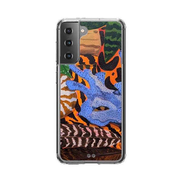 Tropical Coral Seashell Feathers on Tiger Pattern Samsung Galaxy S21 5G Case