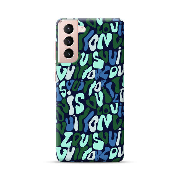 Abstract Layered Text Pattern in Blue and Green Samsung Galaxy S21 5G Hard Case