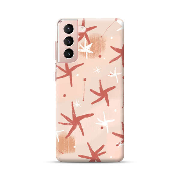 Abstract Star Pattern Red and White on Beige Background Samsung Galaxy S21 5G Hard Case