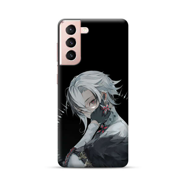 Anime Character with Silver Hair and Dark Feathers Samsung Galaxy S21 5G Hard Case