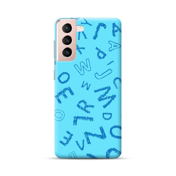 Blue background with random sketched alphabet letters Samsung Galaxy S21 5G Hard Case