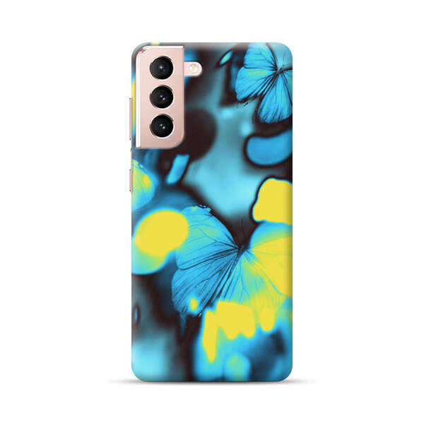 Blue Butterflies Glowing Abstract Background Samsung Galaxy S21 5G Hard Case