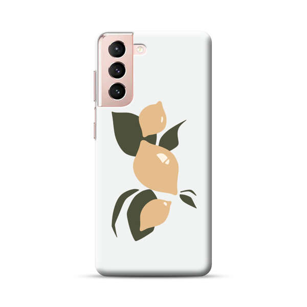 Minimalistic Beige Lemons with Green Leaves Samsung Galaxy S21 5G Hard Case
