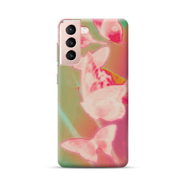 Pink Butterflies Dreamy Colorful Background Samsung Galaxy S21 5G Hard Case