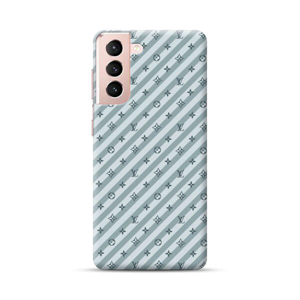 Stylish Blue Diagonal Striped Luxury Logo Pattern Samsung Galaxy S21 5G Hard Case