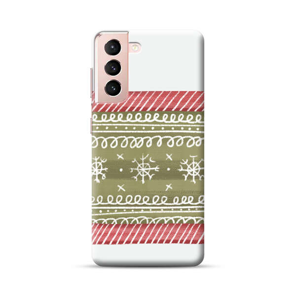 Winter Pattern with Snowflakes and Red Stripes Samsung Galaxy S21 5G Hard Case