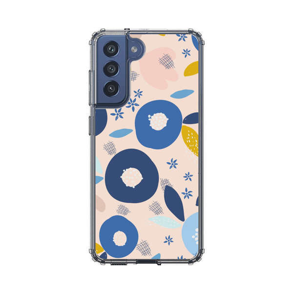 Abstract Floral Pattern with Blue, Pink and Mustard Flowers Samsung Galaxy S21 FE 5G Case