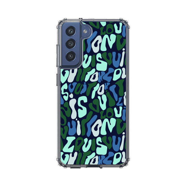 Abstract Layered Text Pattern in Blue and Green Samsung Galaxy S21 FE 5G Case