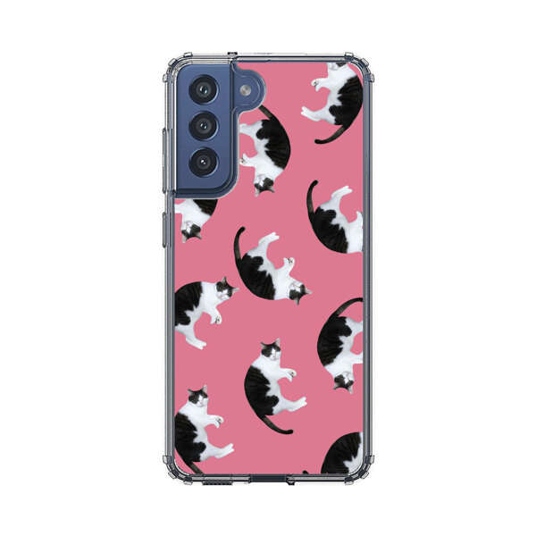 Black and White Cats Pattern on Pink Background Samsung Galaxy S21 FE 5G Case