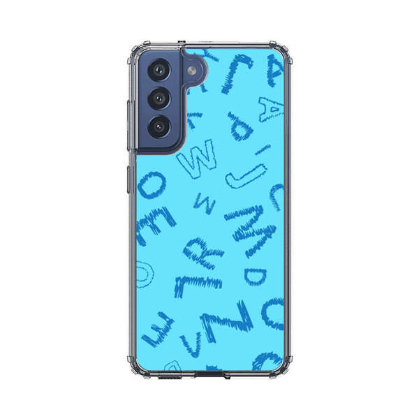 Blue background with random sketched alphabet letters Samsung Galaxy S21 FE 5G Case