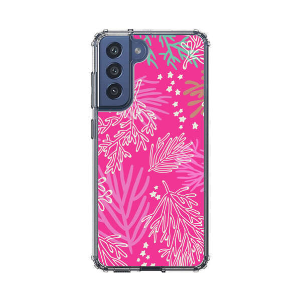 Bright Pink Tropical Leaf Pattern Samsung Galaxy S21 FE 5G Case