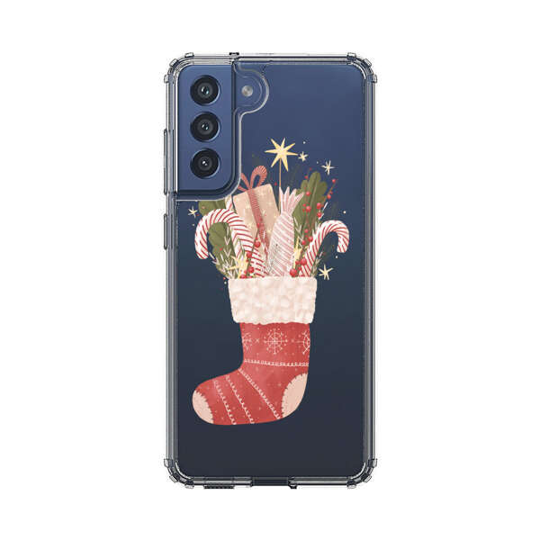 Christmas Stocking with Gifts and Candy Canes Samsung Galaxy S21 FE 5G Case