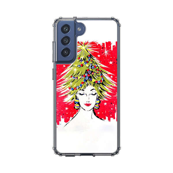 Christmas Tree Hair Woman Red Background Samsung Galaxy S21 FE 5G Case