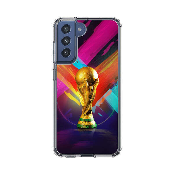 Golden Soccer Trophy with Colorful Abstract Background Samsung Galaxy S21 FE 5G Case